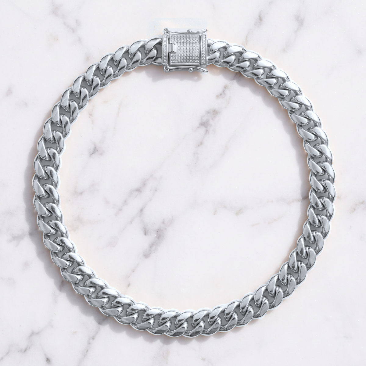 14k White Gold 10mm Miami Cuban Chain Necklace Diamond Clasp