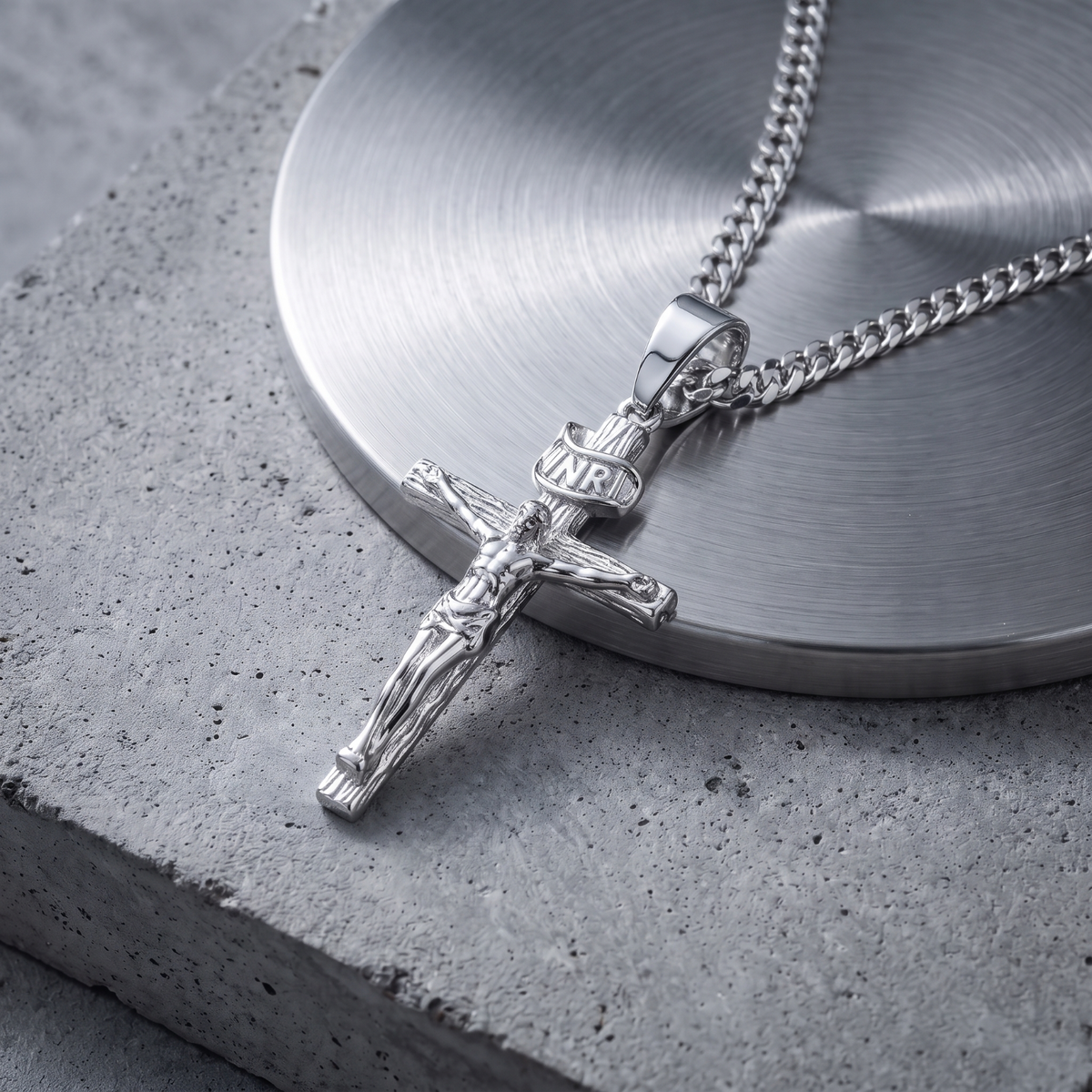 Men's INRI Jesus Crucifix Cross Pendant Christian Religious - Silver or Brass