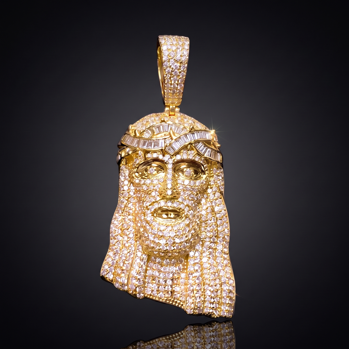 14k Gold Iced Out Jesus Face Pendant