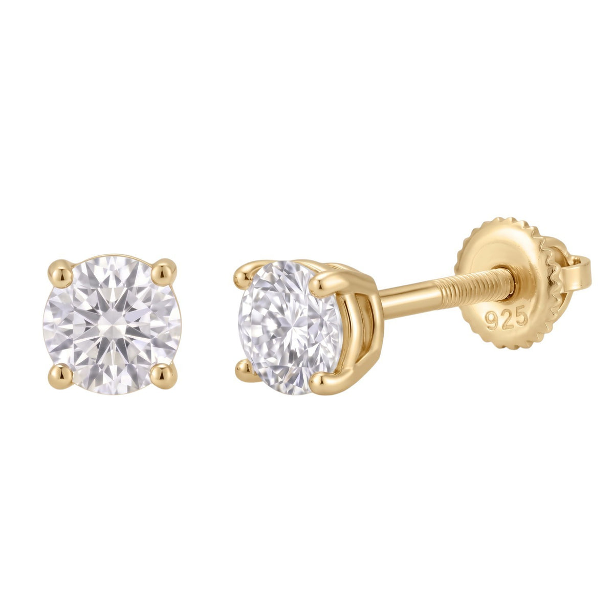 14k Gold 3mm Diamond Earrings - Screwback or Pushback - Pair