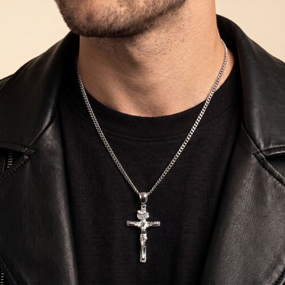 Men's INRI Jesus Crucifix Cross Pendant Christian Religious - Silver or Brass