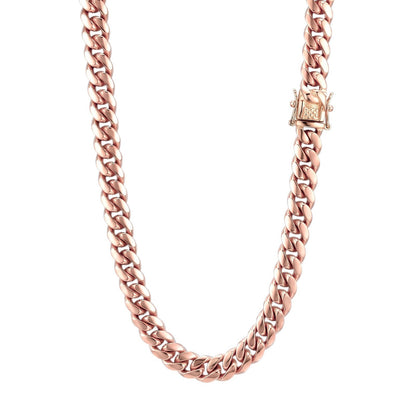 10mm 14k Rose Gold Plated Stainless Steel Miami Cuban Link Chain Necklace 16-30”