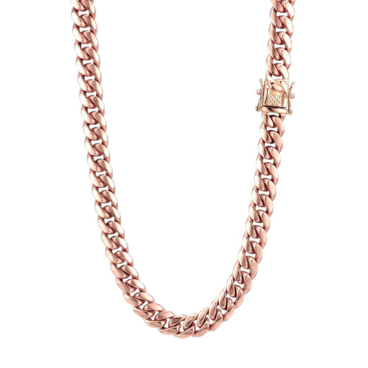 10mm 14k Rose Gold Plated Stainless Steel Miami Cuban Link Chain Necklace 16-30”