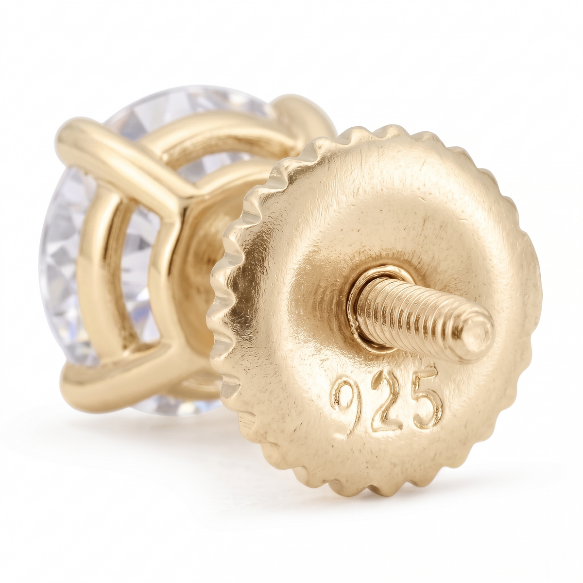 14k Gold 6.5mm Diamond Earrings - Screwback or Pushback - Pair