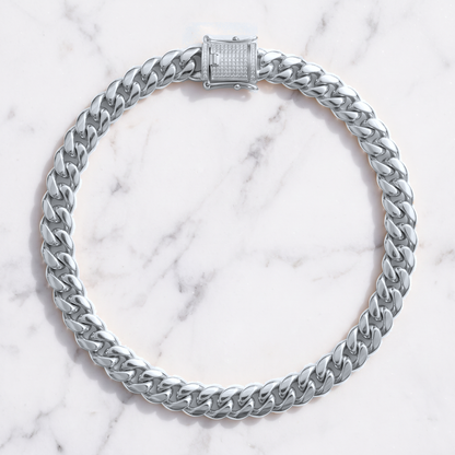 14k White Gold 10mm Miami Cuban Chain Necklace Diamond Clasp