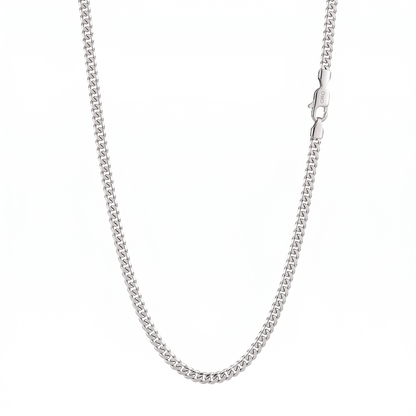 14k White Gold 3mm Flat Miami Cuban Chain Necklace