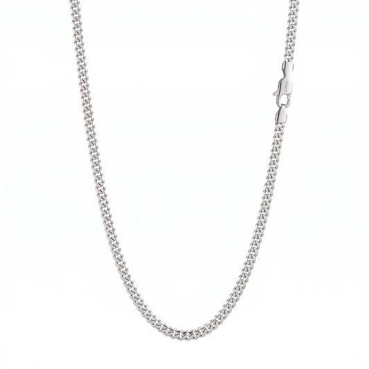 14k White Gold 3mm Flat Miami Cuban Chain Necklace