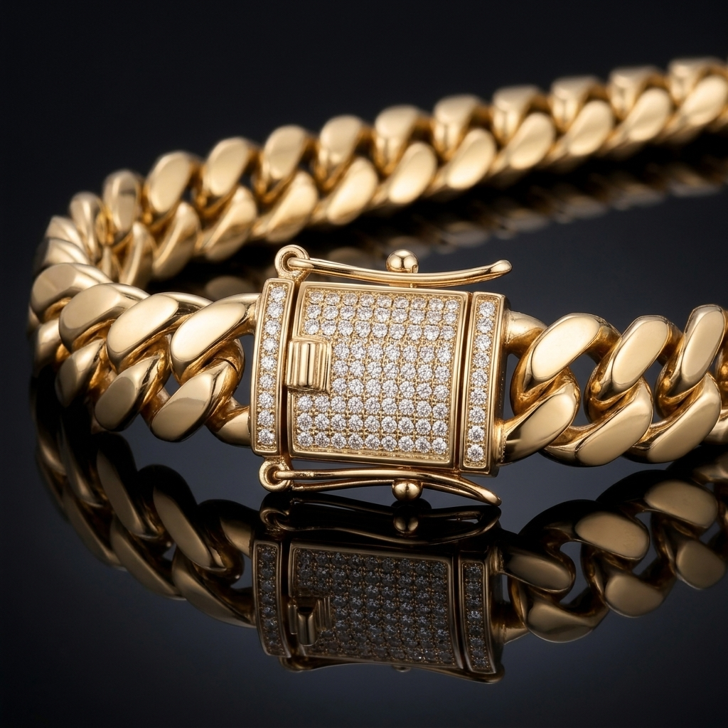 14k Gold 14mm Miami Cuban Chain Necklace Diamond Clasp