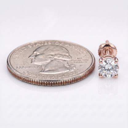 14k Rose Gold 6.5mm Diamond Earrings - Screwback or Pushback - Pair