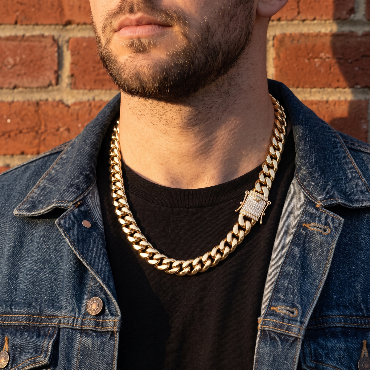 14k Gold 10mm Miami Cuban Chain Necklace Diamond Clasp