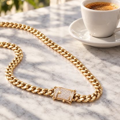 14k Gold 8mm Miami Cuban Chain Necklace Diamond Clasp