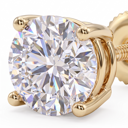 14k Gold 6.5mm Diamond Earrings - Screwback or Pushback - Pair