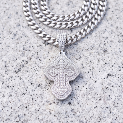 14k White Gold Iced Out 3D Iced Baguette Cross - Small
