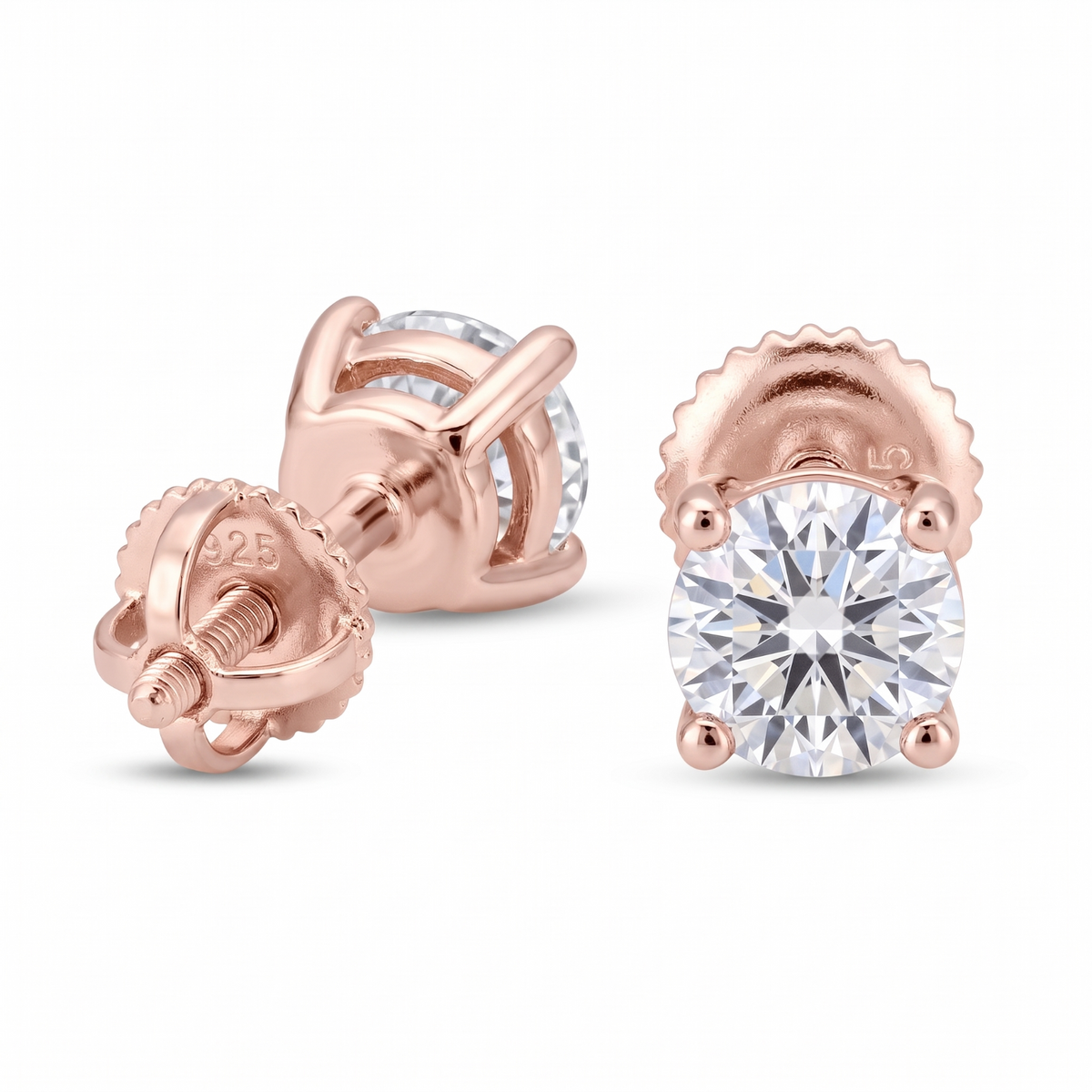 14k Rose Gold 5mm Diamond Earrings - Screwback or Pushback - Pair