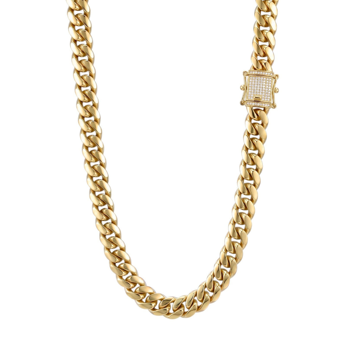 14k Gold 10mm Miami Cuban Chain Necklace Diamond Clasp
