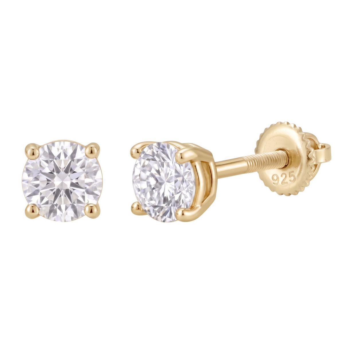 14k Gold 4mm Diamond Earrings - Screwback or Pushback - Pair