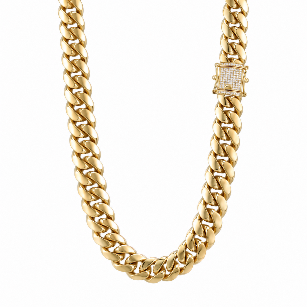 14k Gold 12mm Miami Cuban Chain Necklace Diamond Clasp