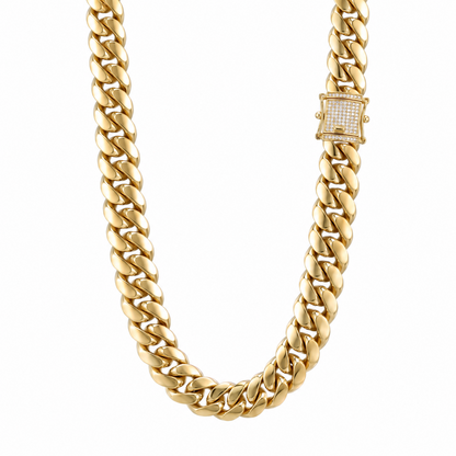 14k Gold 12mm Miami Cuban Chain Necklace Diamond Clasp