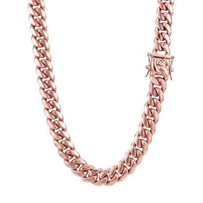 18mm 14k Rose Gold Plated Stainless Steel Miami Cuban Link Chain Necklace 16-30”
