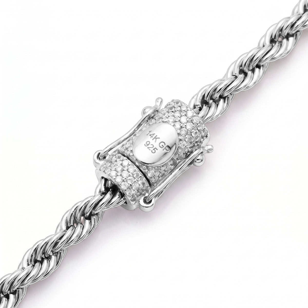 14k White Gold 5mm Diamond Clasp Rope Chain
