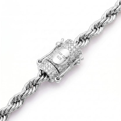 14k White Gold 5mm Diamond Clasp Rope Chain