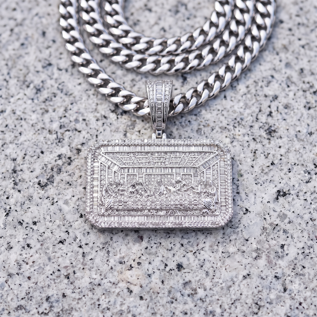 14k White Gold Last Supper Jesus Pendant