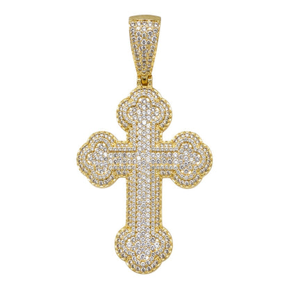 14k Gold Iced Out Budded Cross Pendant