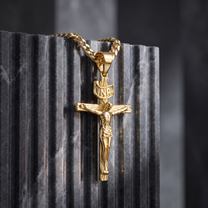 INRI Jesus Crucifix Cross Pendant Religious - 14k Gold Vermeil Silver or Brass
