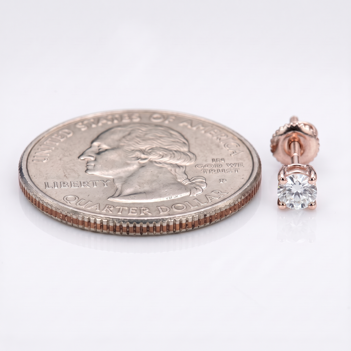 14k Rose Gold 4mm Diamond Earrings - Screwback or Pushback - Pair