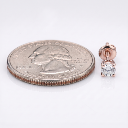 14k Rose Gold 4mm Diamond Earrings - Screwback or Pushback - Pair