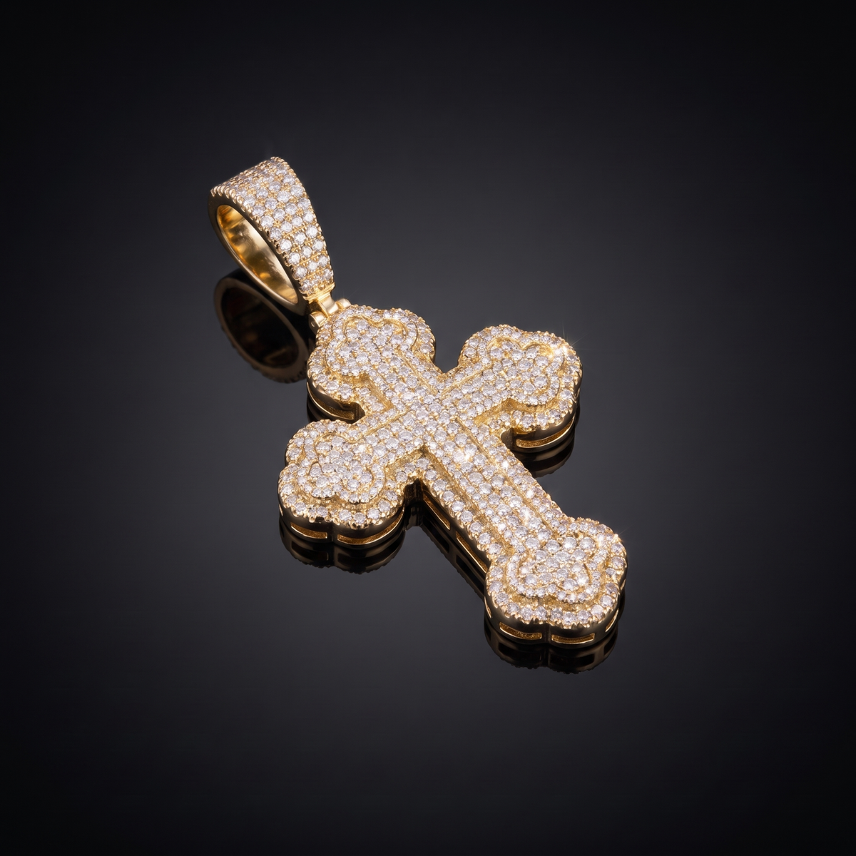 14k Gold Iced Out Budded Cross Pendant