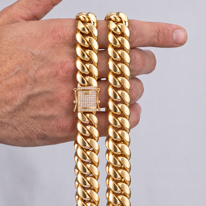 14k Gold 12mm Miami Cuban Chain Necklace Diamond Clasp