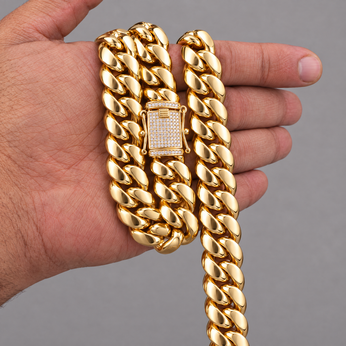 14k Gold 14mm Miami Cuban Chain Necklace Diamond Clasp
