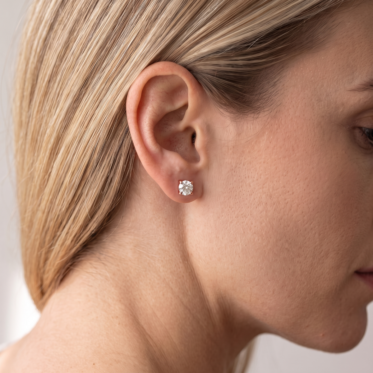 14k Rose Gold 4mm Diamond Earrings - Screwback or Pushback - Pair