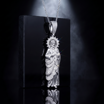14k White Gold Iced Out Sacred Heart Jesus Pendant