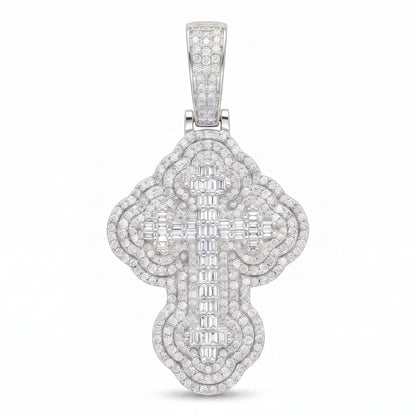 14k White Gold Iced Out 3D Iced Baguette Cross - Large