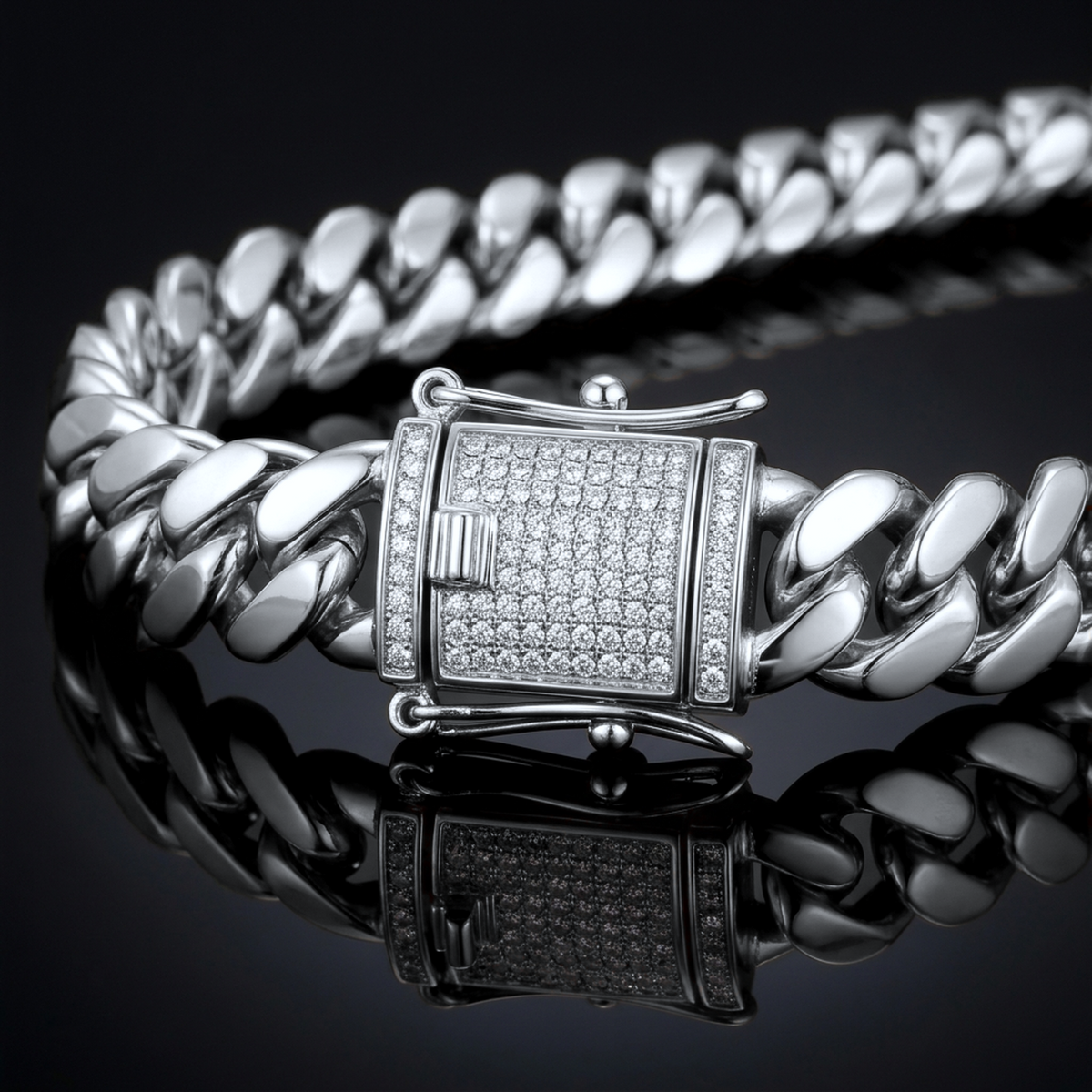 14k White Gold 14mm Miami Cuban Chain Necklace Diamond Clasp