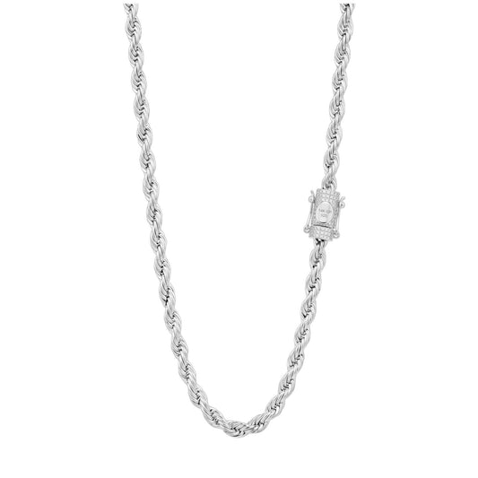 14k White Gold 5mm Diamond Clasp Rope Chain
