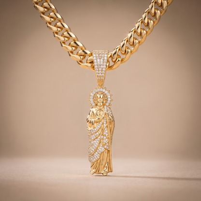 14k Gold Iced Out Sacred Heart Jesus Pendant