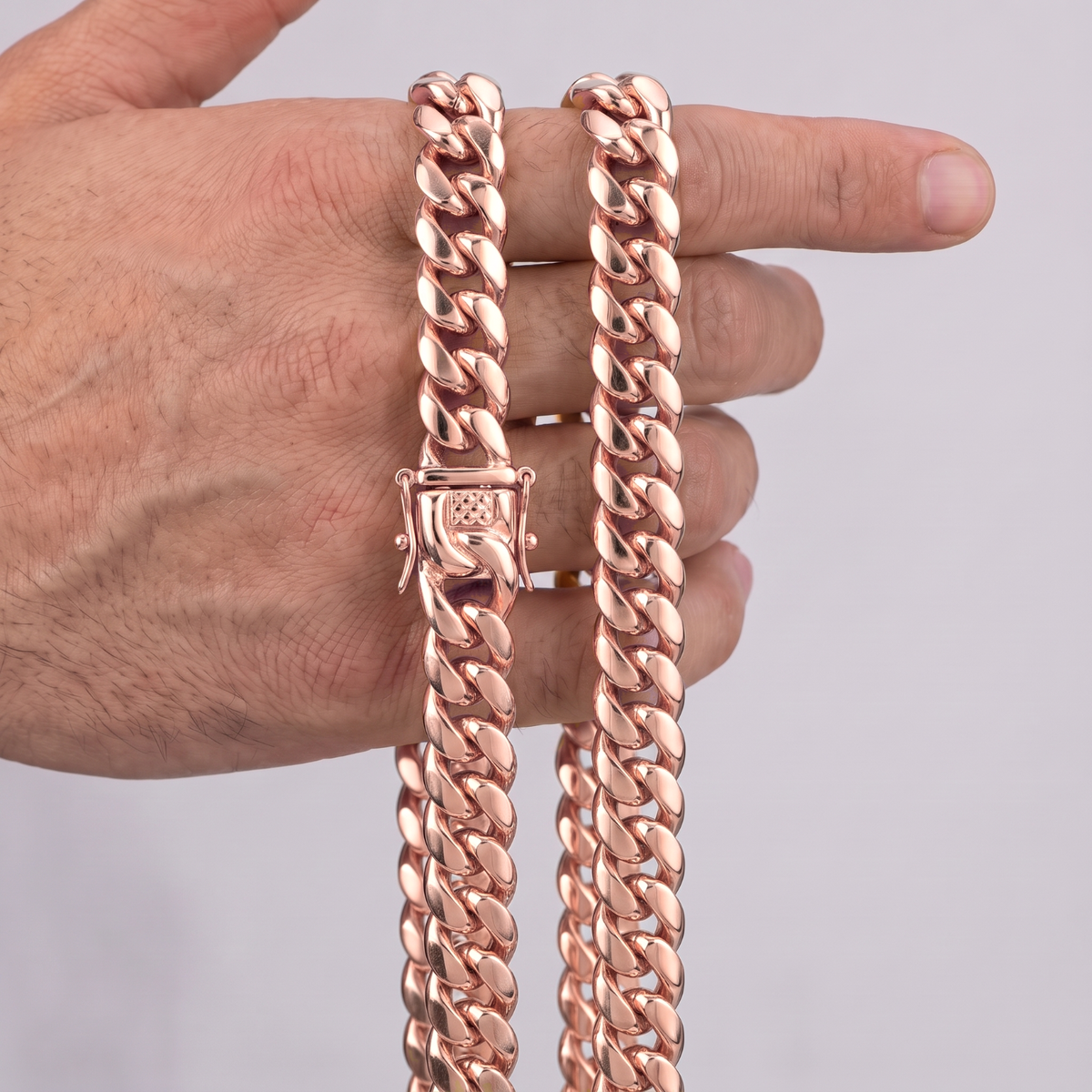 14mm 14k Rose Gold Plated Stainless Steel Miami Cuban Link Chain Necklace 16-30”