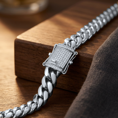 14k White Gold 12mm Miami Cuban Chain Necklace Diamond Clasp