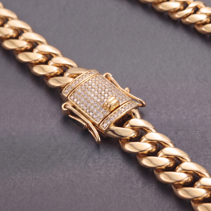 14k Gold 8mm Miami Cuban Chain Necklace Diamond Clasp