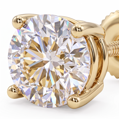 14k Gold 4mm Diamond Earrings - Screwback or Pushback - Pair