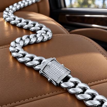 14k White Gold 14mm Miami Cuban Chain Necklace Diamond Clasp