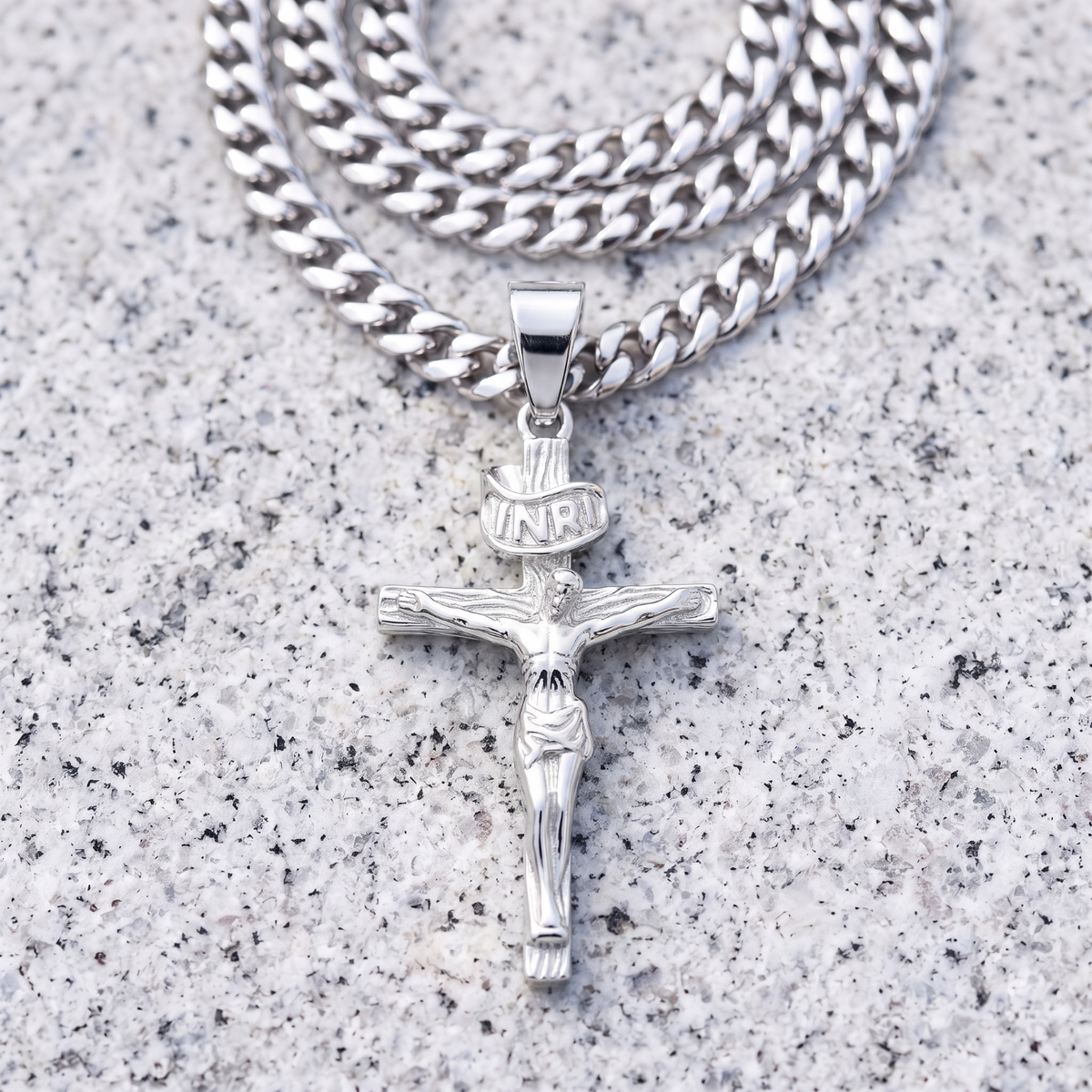 Men's INRI Jesus Crucifix Cross Pendant Christian Religious - Silver or Brass