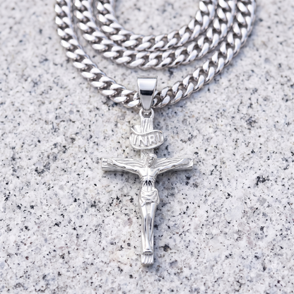 Men's INRI Jesus Crucifix Cross Pendant Christian Religious - Silver or Brass