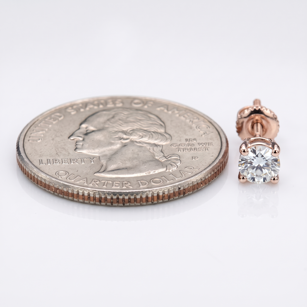14k Rose Gold 5mm Diamond Earrings - Screwback or Pushback - Pair
