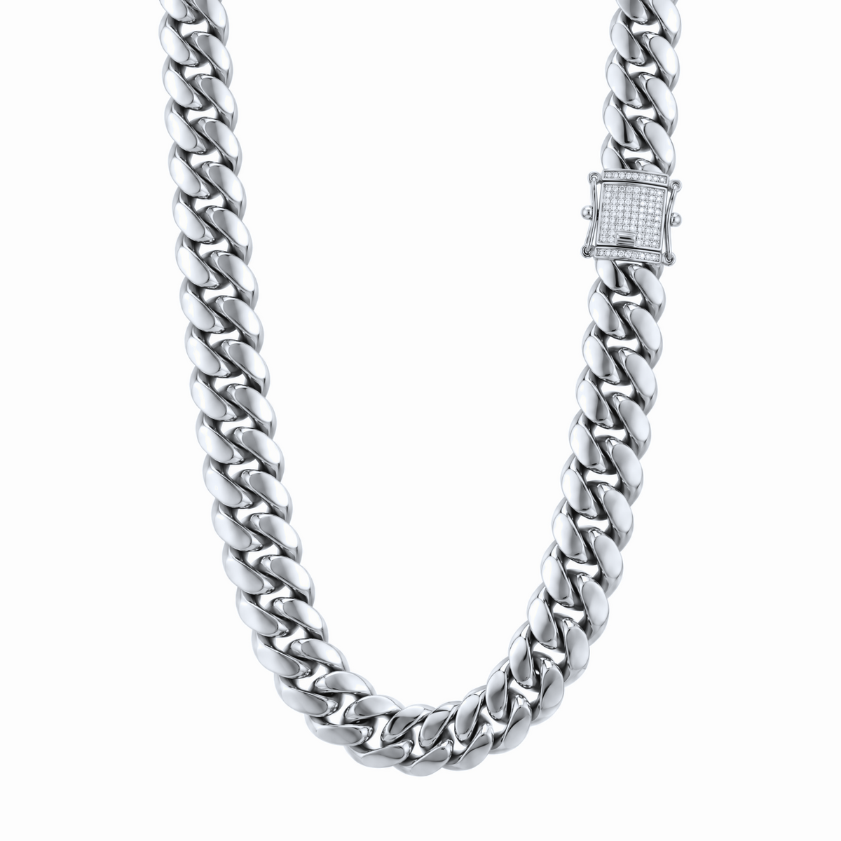 14k White Gold 14mm Miami Cuban Chain Necklace Diamond Clasp