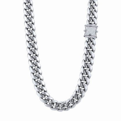 14k White Gold 14mm Miami Cuban Chain Necklace Diamond Clasp