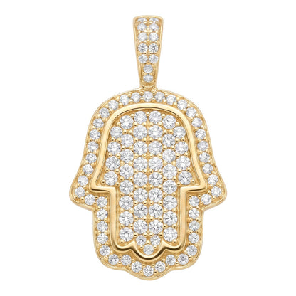 14k Gold Iced Out Hamsa Hand Pendant - Large